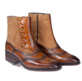 Burnished Wingtip Spats Boots – Tan Leather & Suede