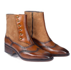 Burnished Wingtip Spats Boots – Tan Leather & Suede