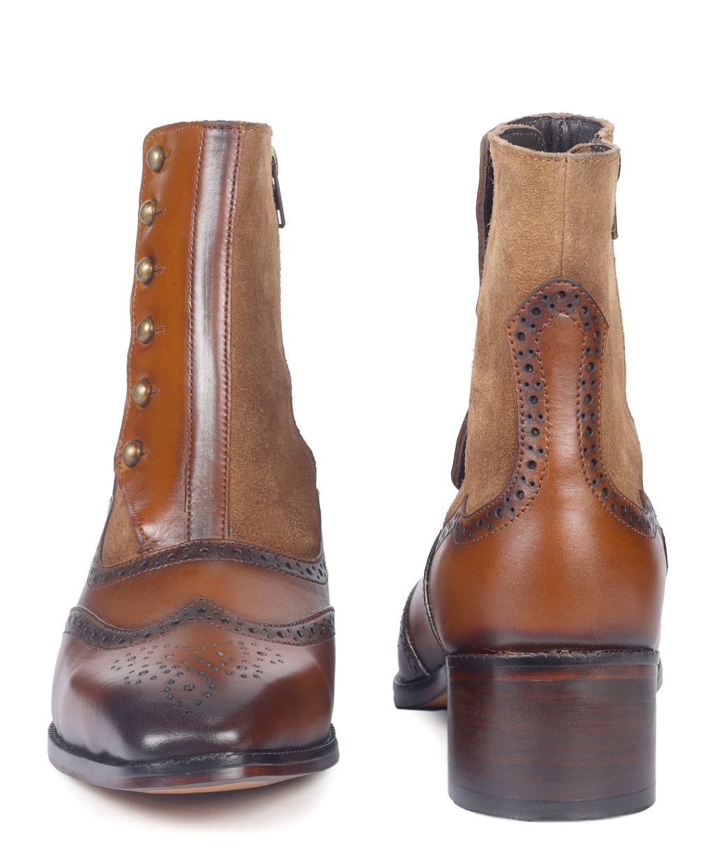 Burnished Wingtip Spats Boots – Tan Leather & Suede
