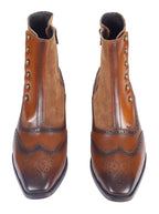 Burnished Wingtip Spats Boots – Tan Leather & Suede