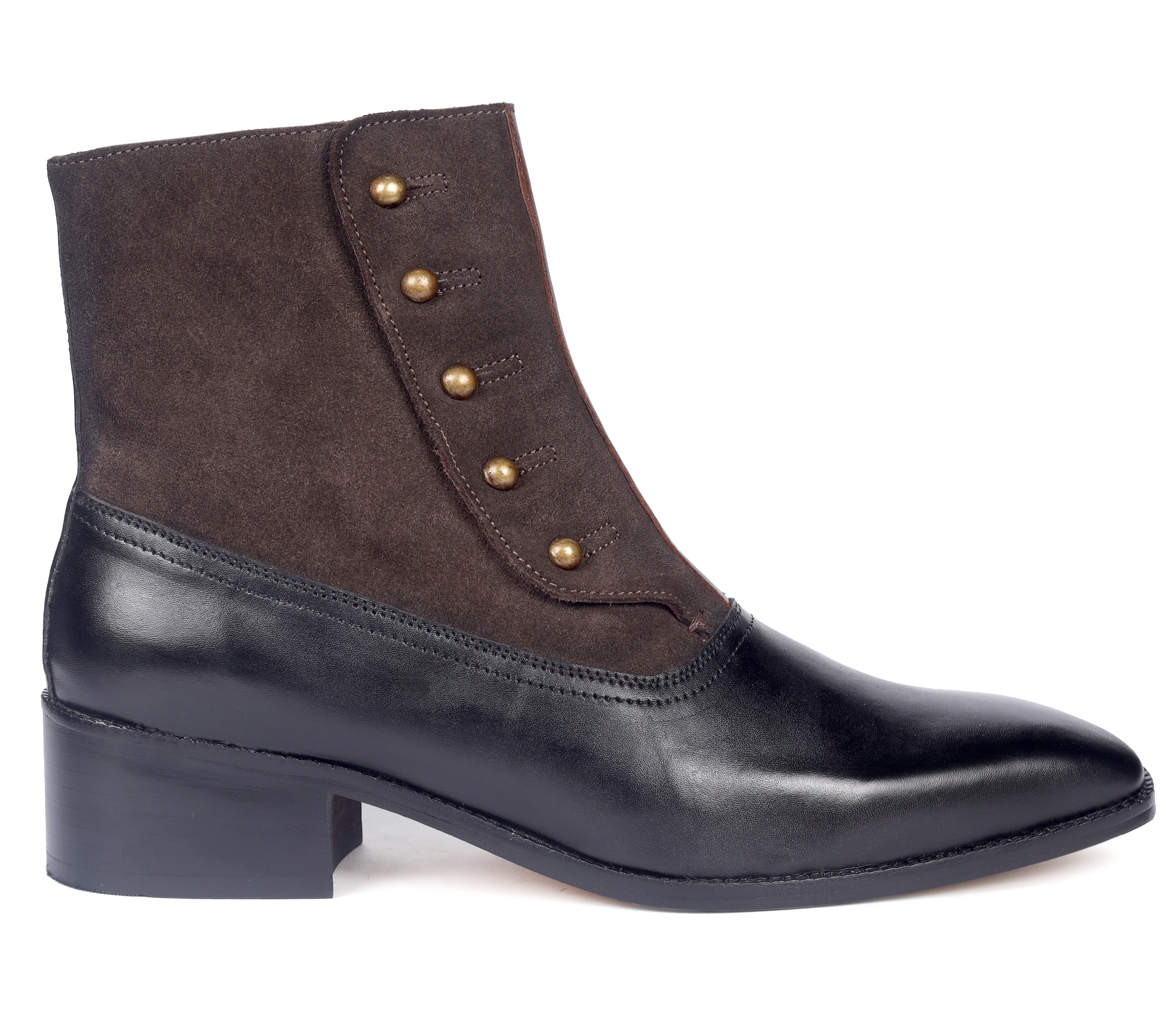 Modern Tuxedo Spats Boots – Sleek Black & Dark Brown Suede