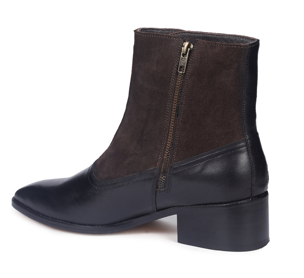 Modern Tuxedo Spats Boots – Sleek Black & Dark Brown Suede