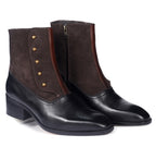Modern Tuxedo Spats Boots – Sleek Black & Dark Brown Suede