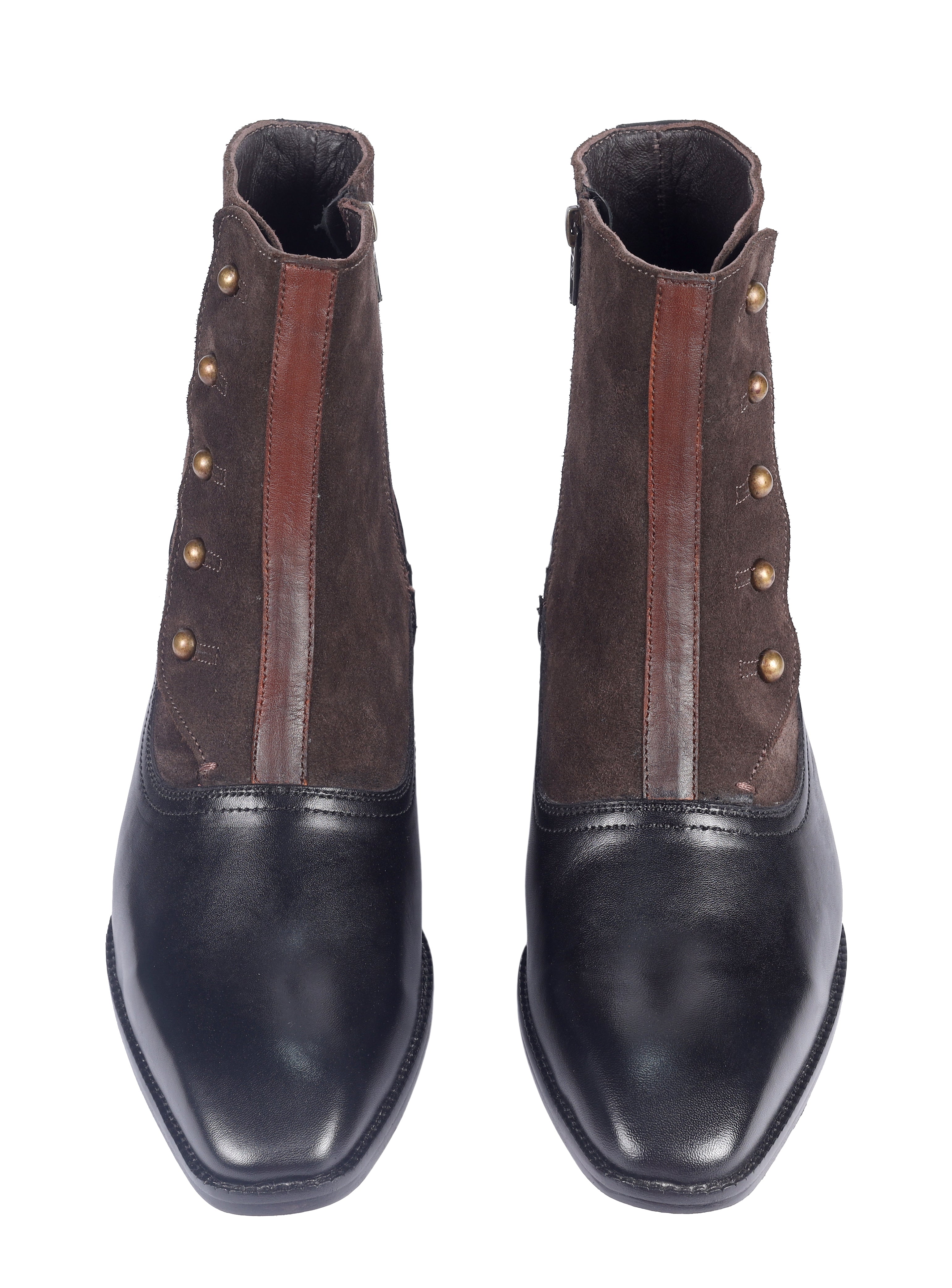 Modern Tuxedo Spats Boots – Sleek Black & Dark Brown Suede