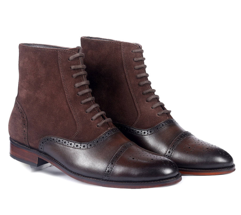 Premium Cap-Toe Balmoral Dress Boots – Two-Tone Brown