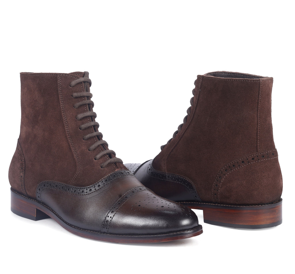 Premium Cap-Toe Balmoral Dress Boots – Two-Tone Brown