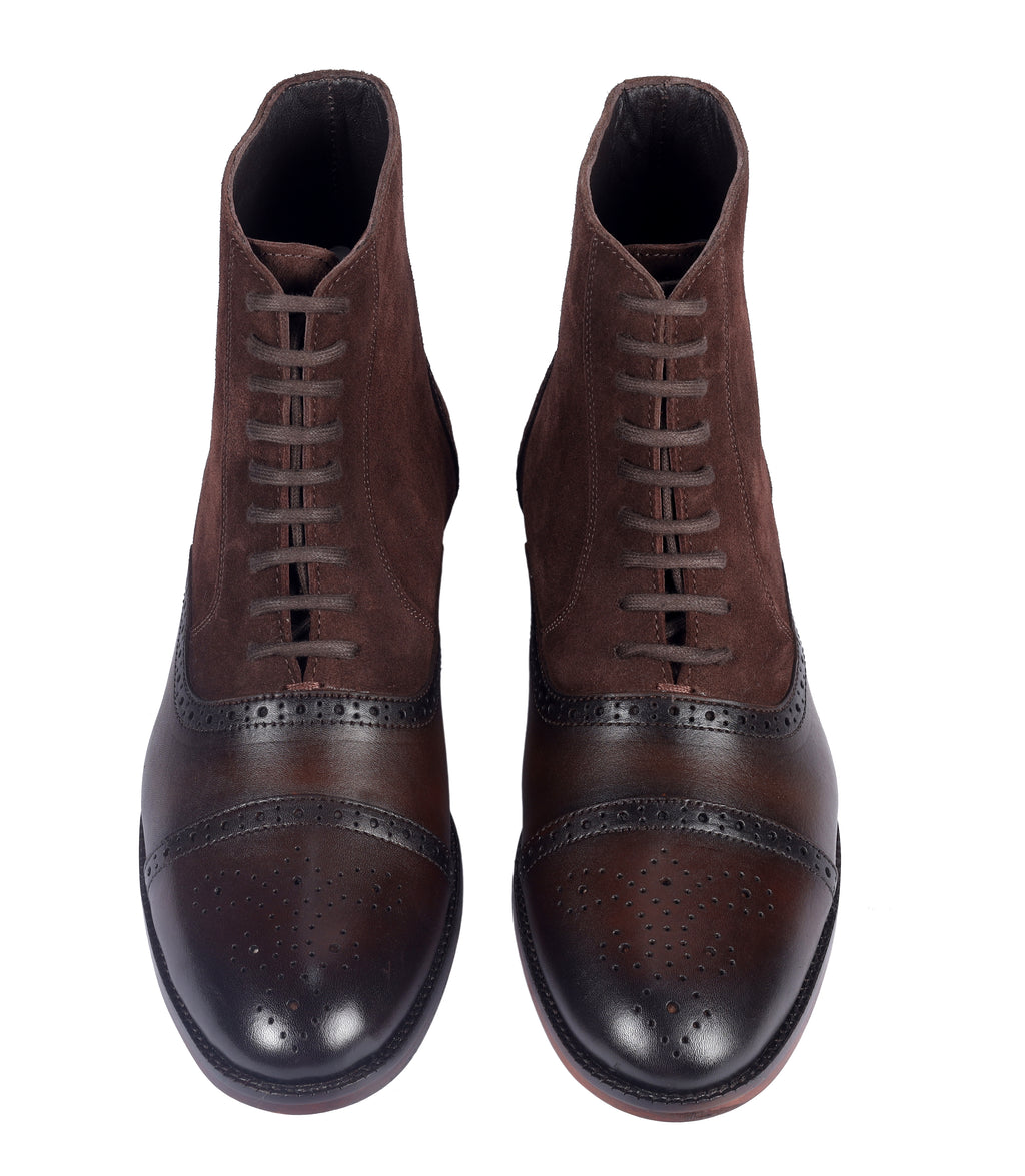 Premium Cap-Toe Balmoral Dress Boots – Two-Tone Brown
