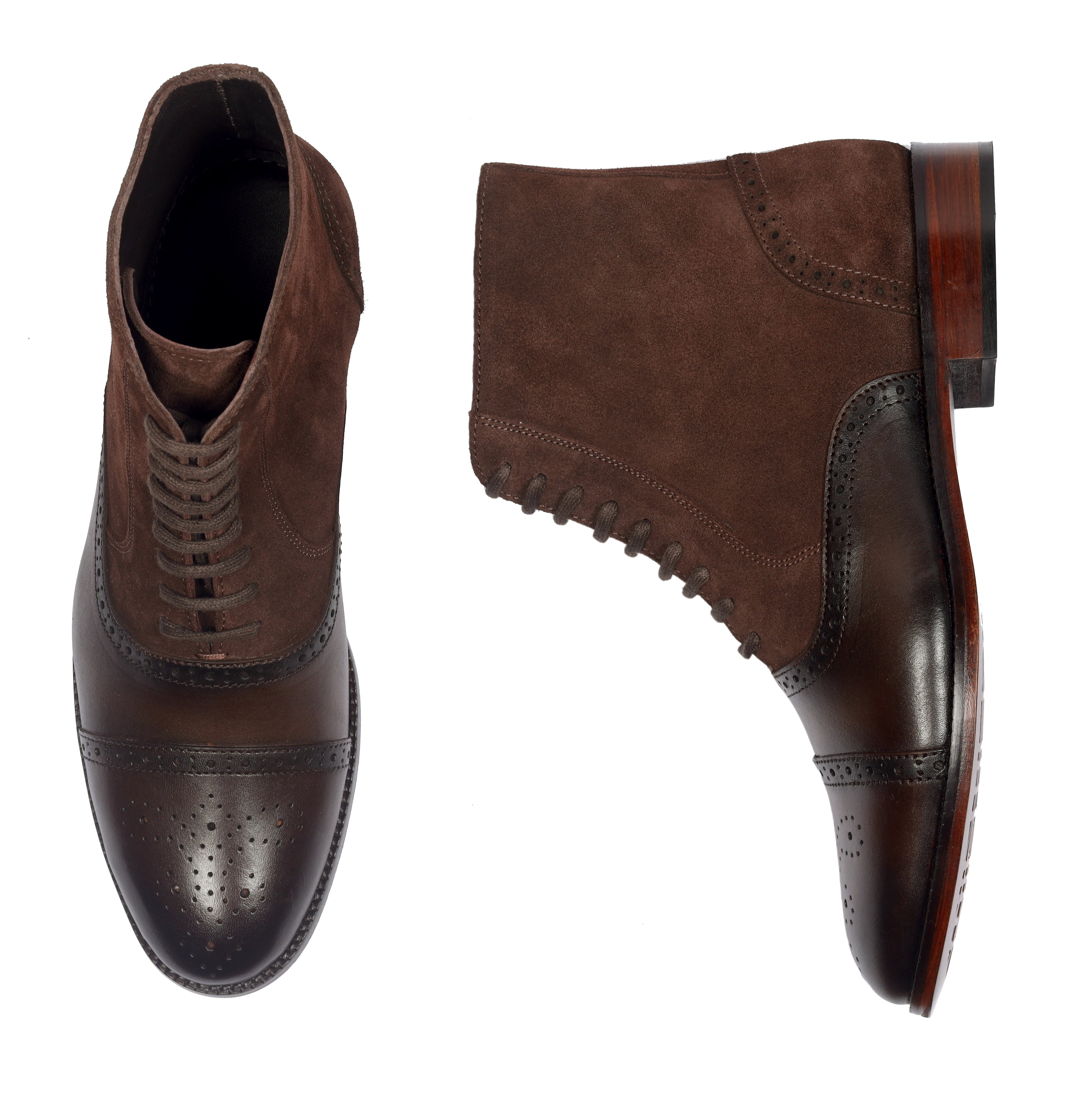 Premium Cap-Toe Balmoral Dress Boots – Two-Tone Brown
