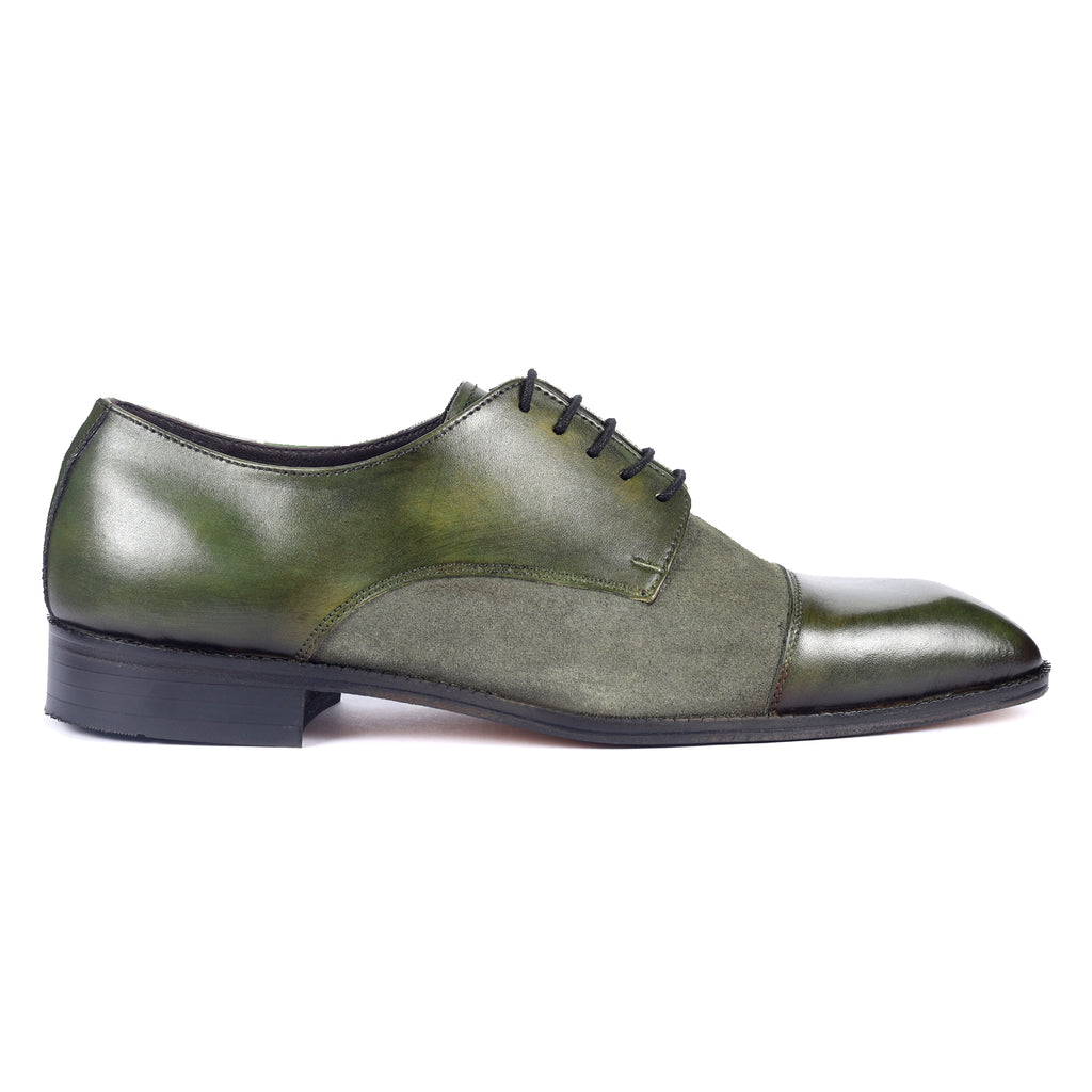 Olive Artisan Derby Shoes – Hand-Burnished Leather & Suede