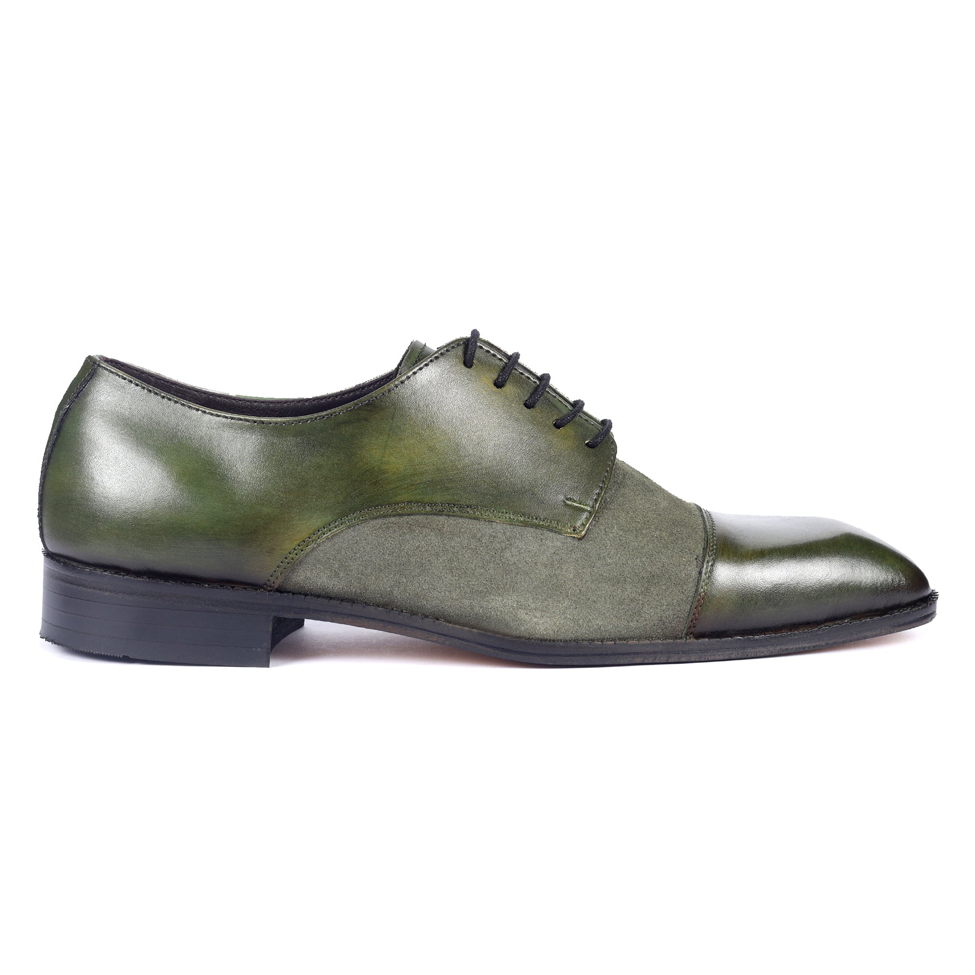 Olive Artisan Derby Shoes – Hand-Burnished Leather & Suede