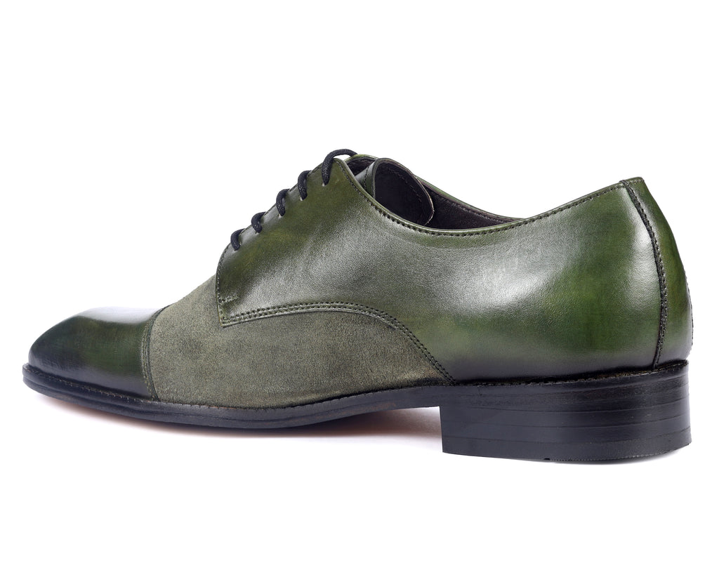 Olive Artisan Derby Shoes – Hand-Burnished Leather & Suede