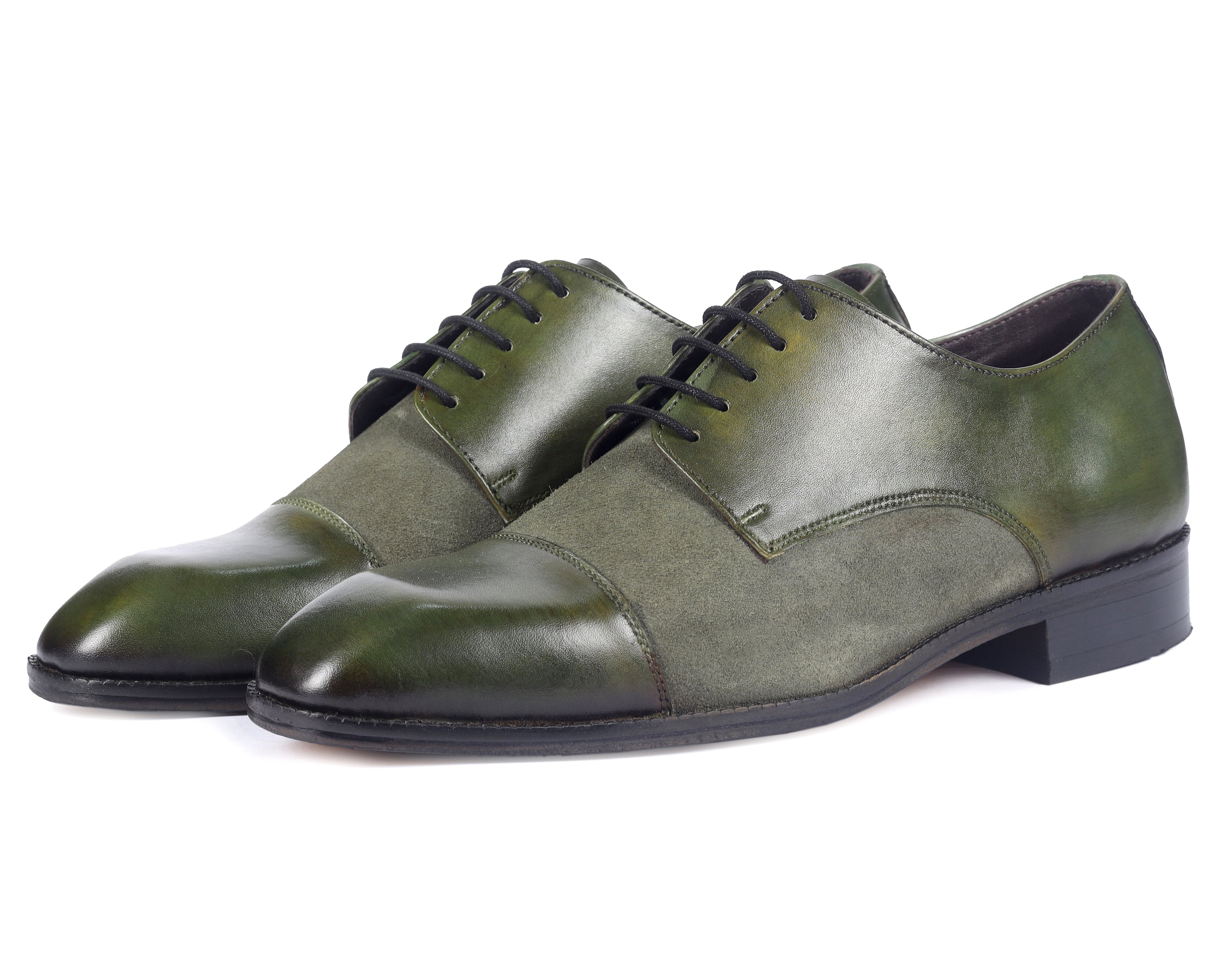 Olive Artisan Derby Shoes – Hand-Burnished Leather & Suede