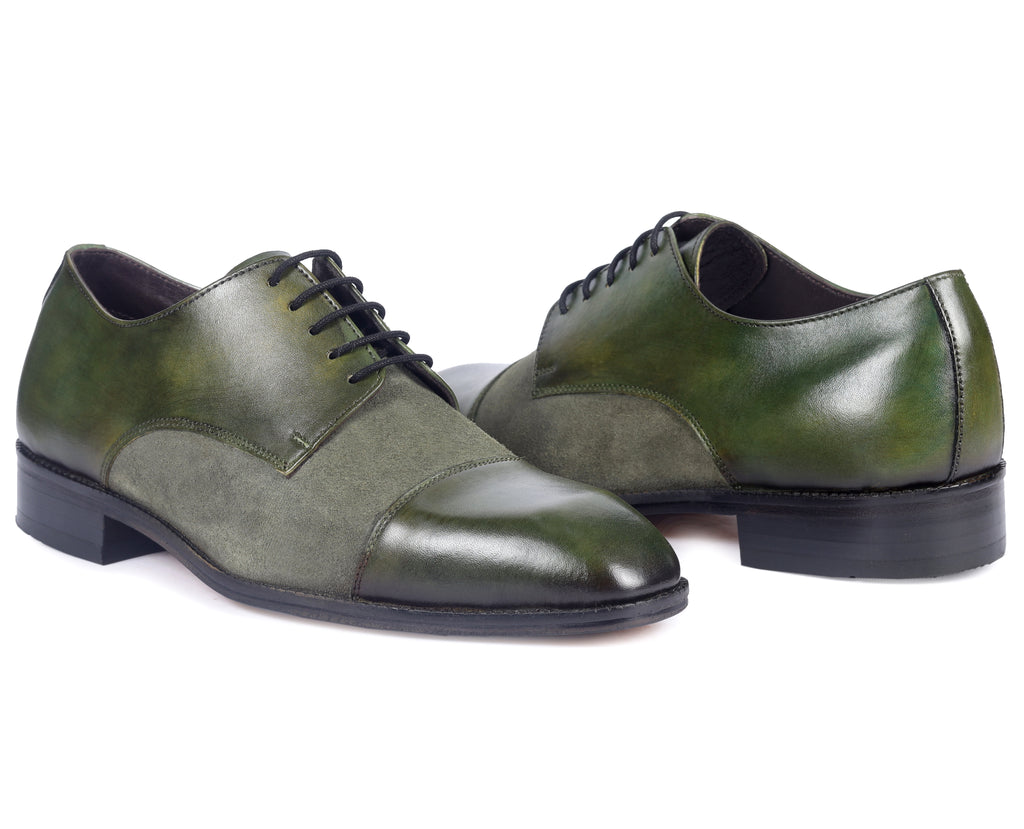 Olive Artisan Derby Shoes – Hand-Burnished Leather & Suede
