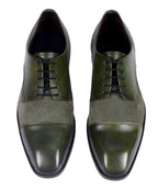 Olive Artisan Derby Shoes – Hand-Burnished Leather & Suede
