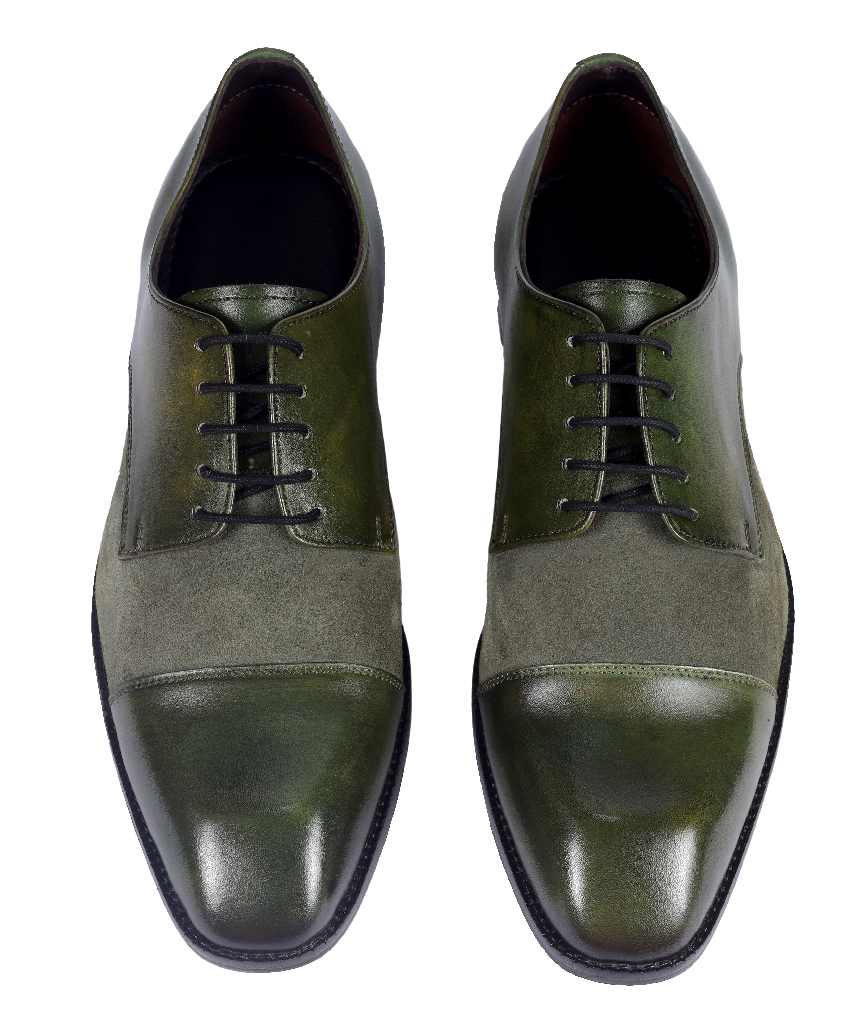 Olive Artisan Derby Shoes – Hand-Burnished Leather & Suede