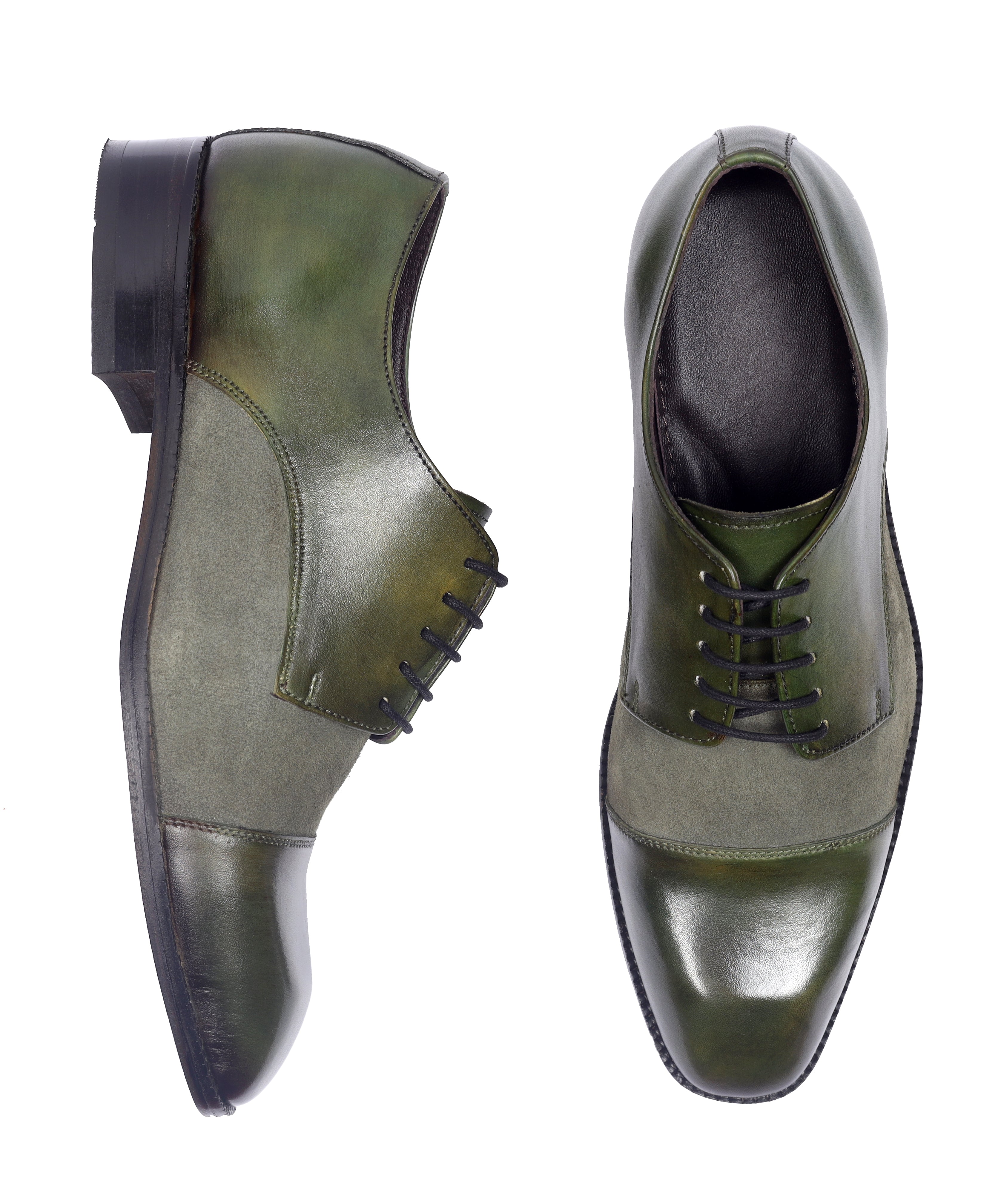 Olive Artisan Derby Shoes – Hand-Burnished Leather & Suede