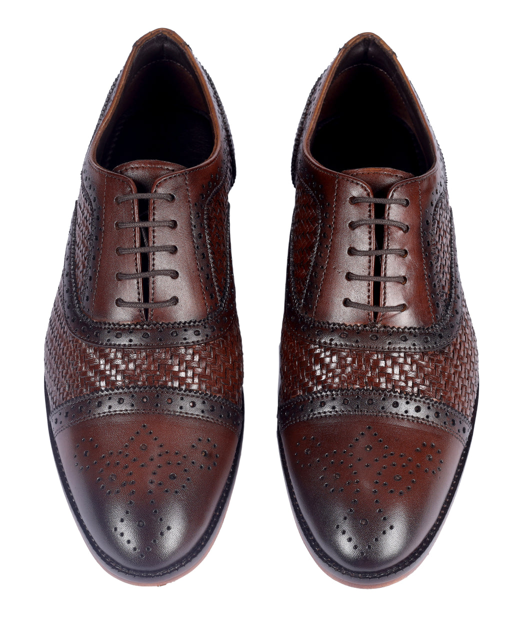 Signature Woven Oxford Brogues – Hand-Burnished Walnut Leather