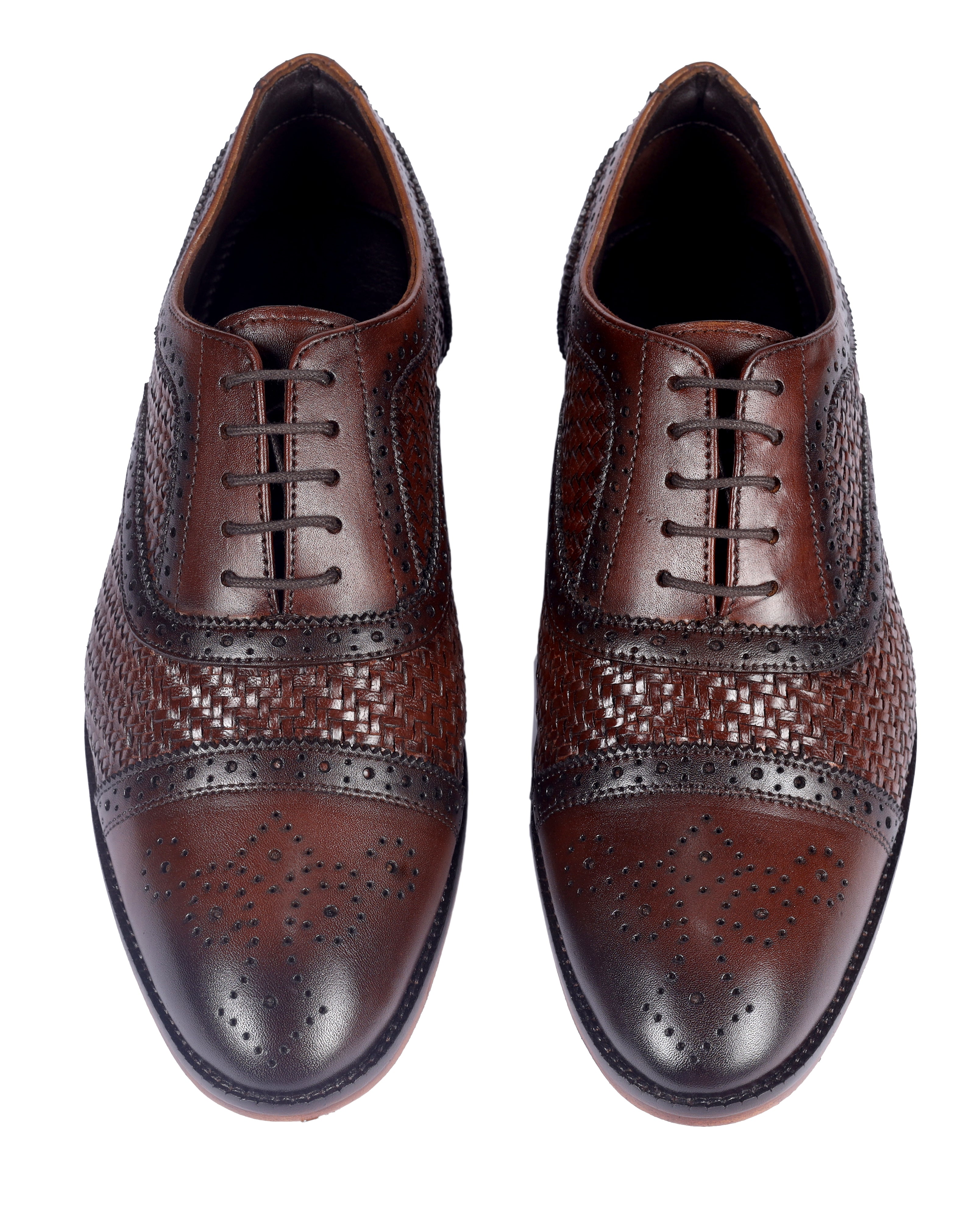 Signature Woven Oxford Brogues – Hand-Burnished Walnut Leather