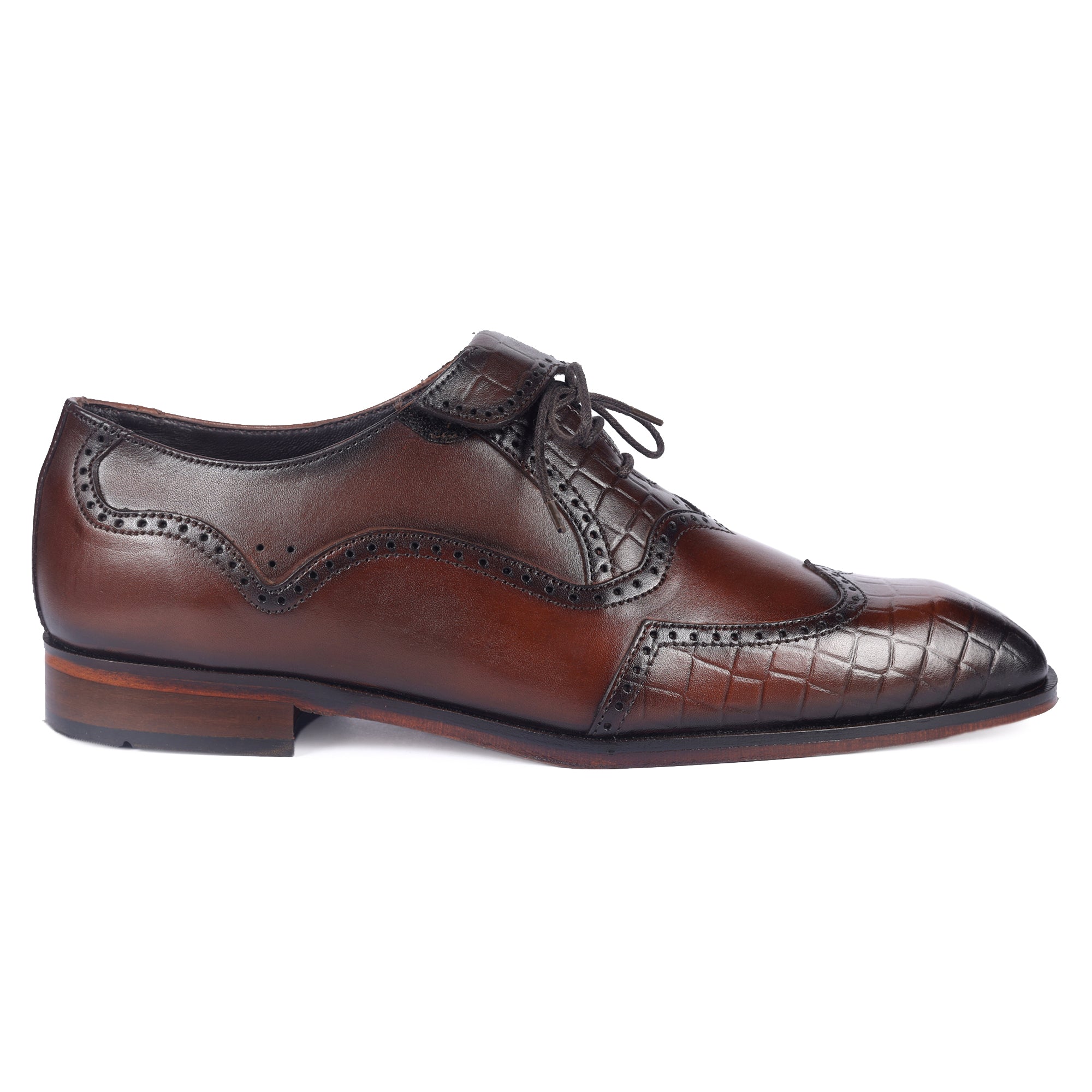 Premium Croc-Print Leather Oxford Shoes – Brown Wingtip Brogues
