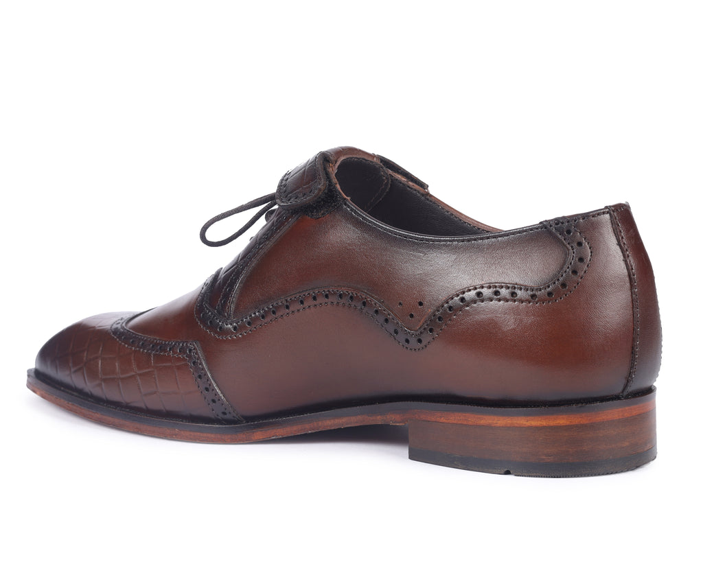 Premium Croc-Print Leather Oxford Shoes – Brown Wingtip Brogues