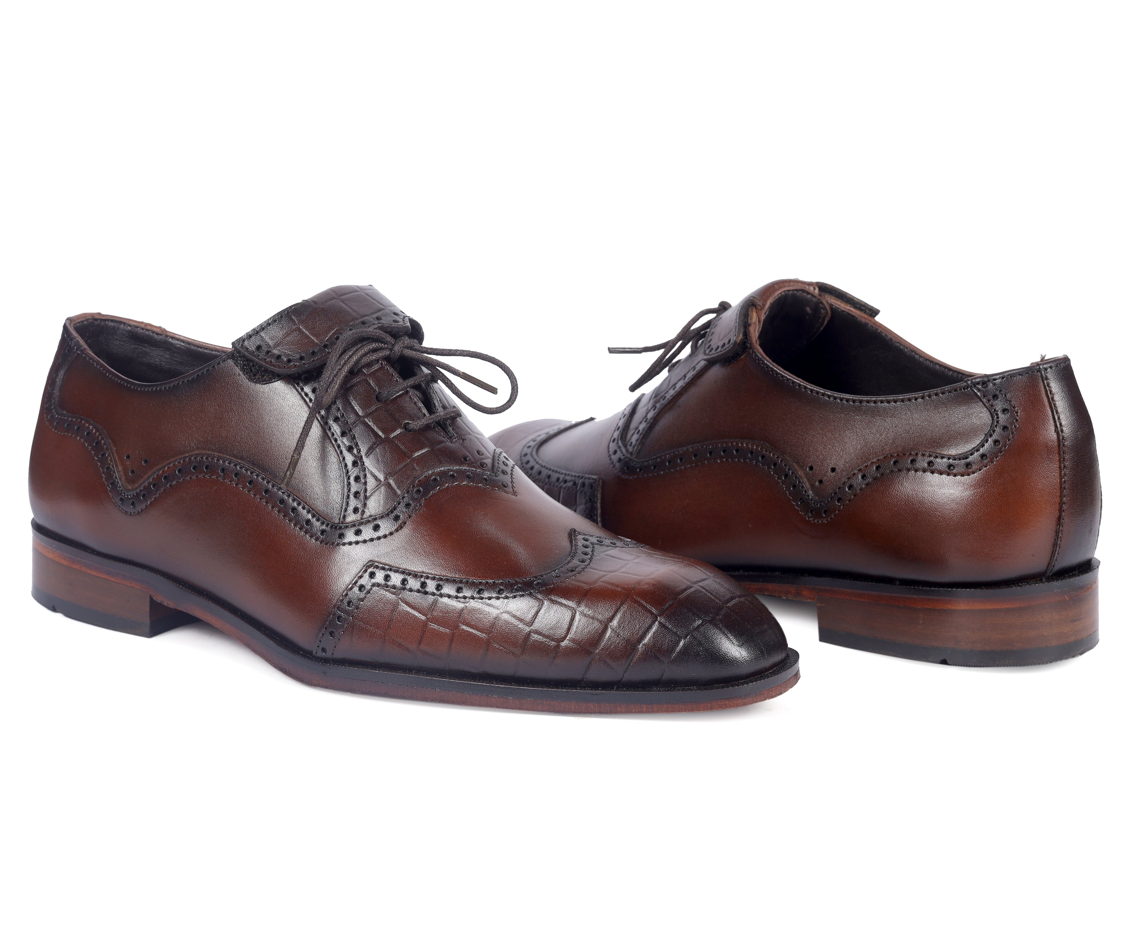 Premium Croc-Print Leather Oxford Shoes – Brown Wingtip Brogues