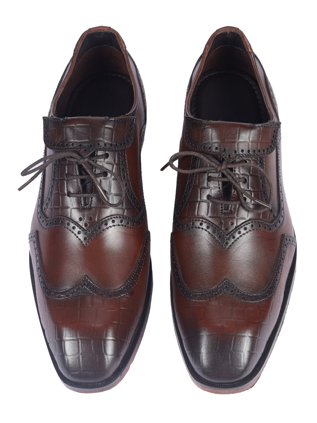 Premium Croc-Print Leather Oxford Shoes – Brown Wingtip Brogues