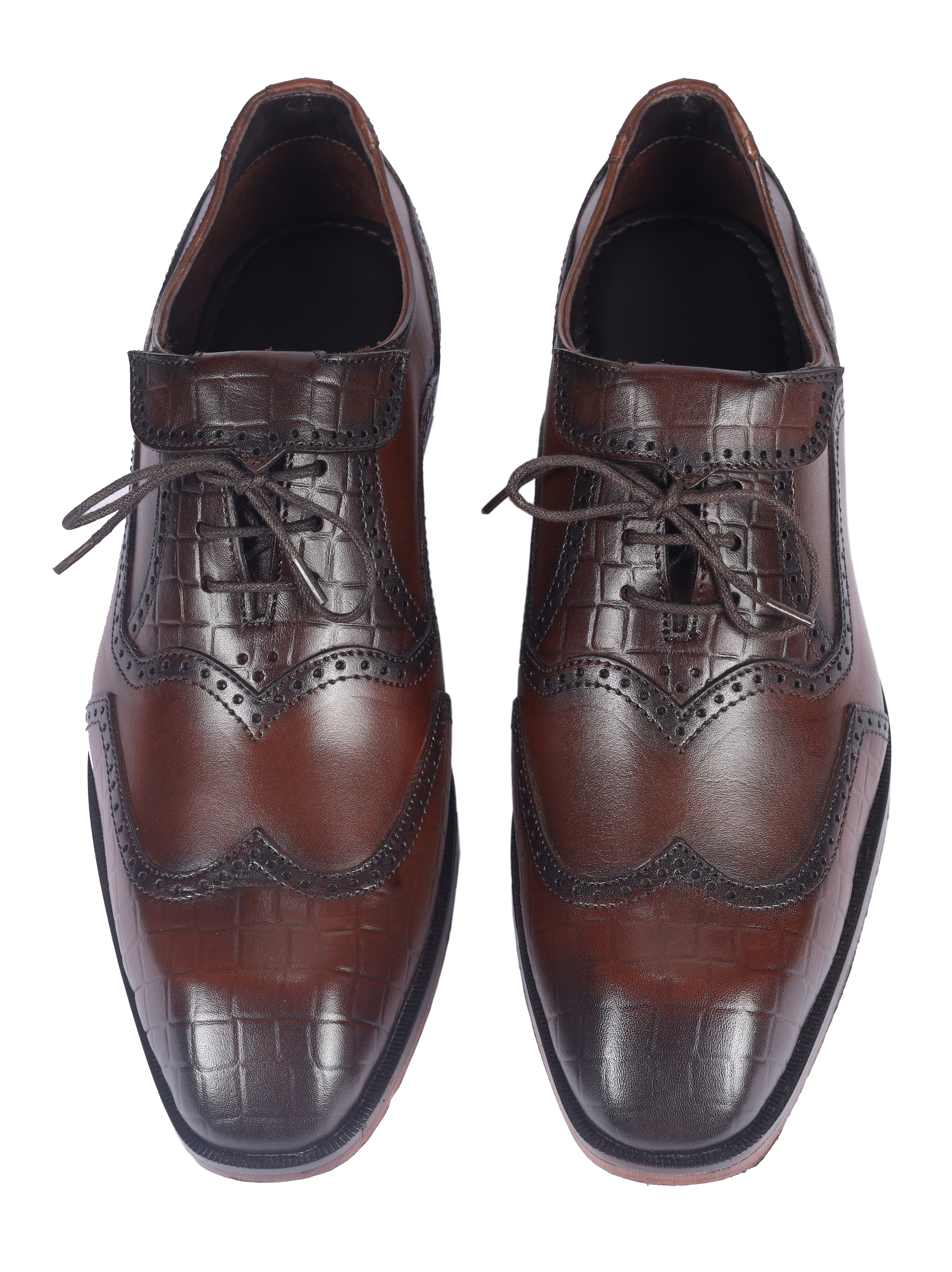 Premium Croc-Print Leather Oxford Shoes – Brown Wingtip Brogues