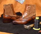 Burnished Wingtip Spats Boots – Tan Leather & Suede