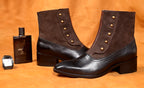 Modern Tuxedo Spats Boots – Sleek Black & Dark Brown Suede
