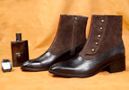 Modern Tuxedo Spats Boots – Sleek Black & Dark Brown Suede