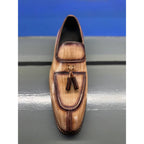 Wooden Brown Patina Mirror Glossed Tassel Loafers