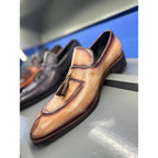 Wooden Brown Patina Mirror Glossed Tassel Loafers