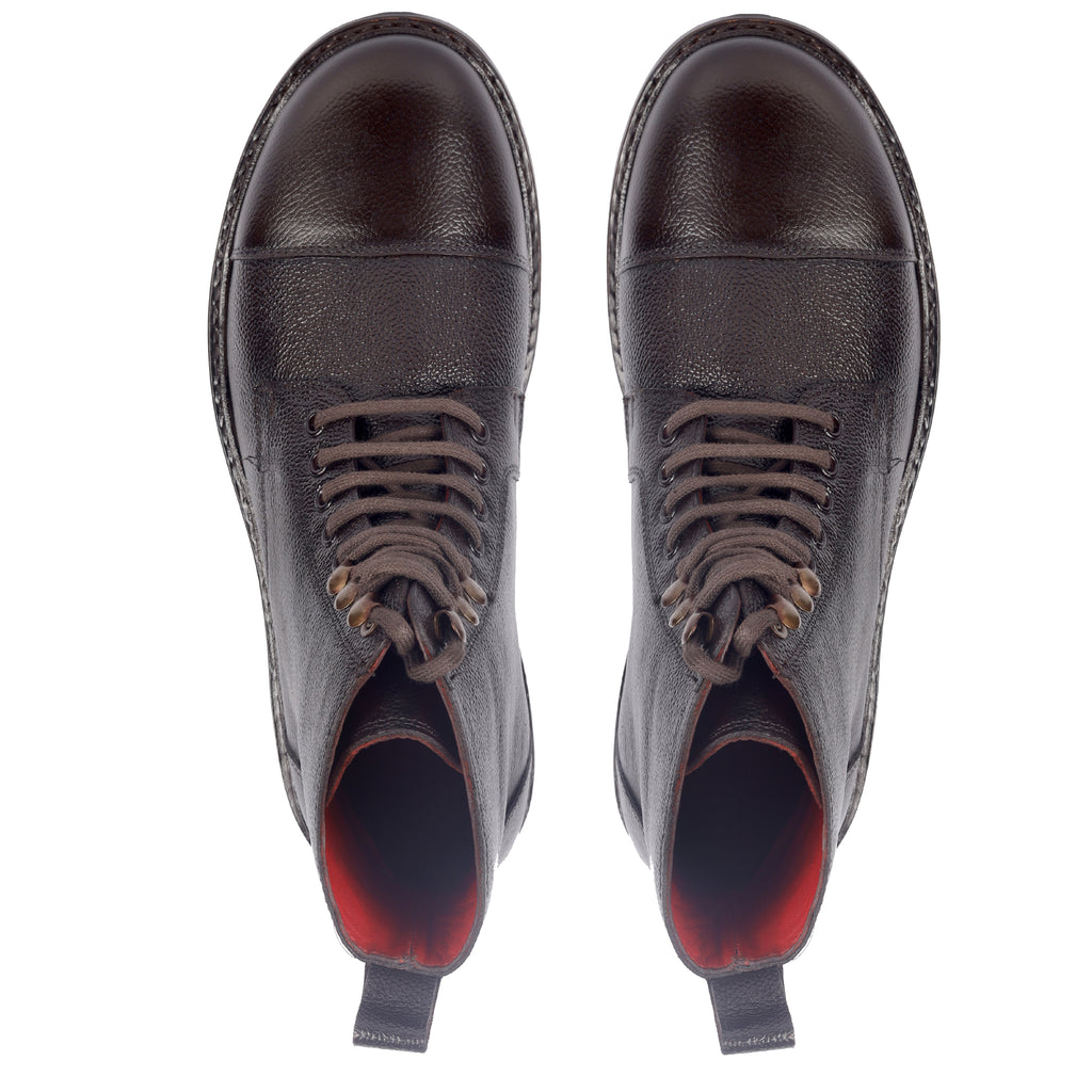 Pebble Grain Cap Toe Derby Boots
