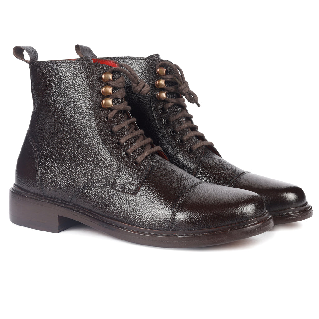 Pebble Grain Cap Toe Derby Boots