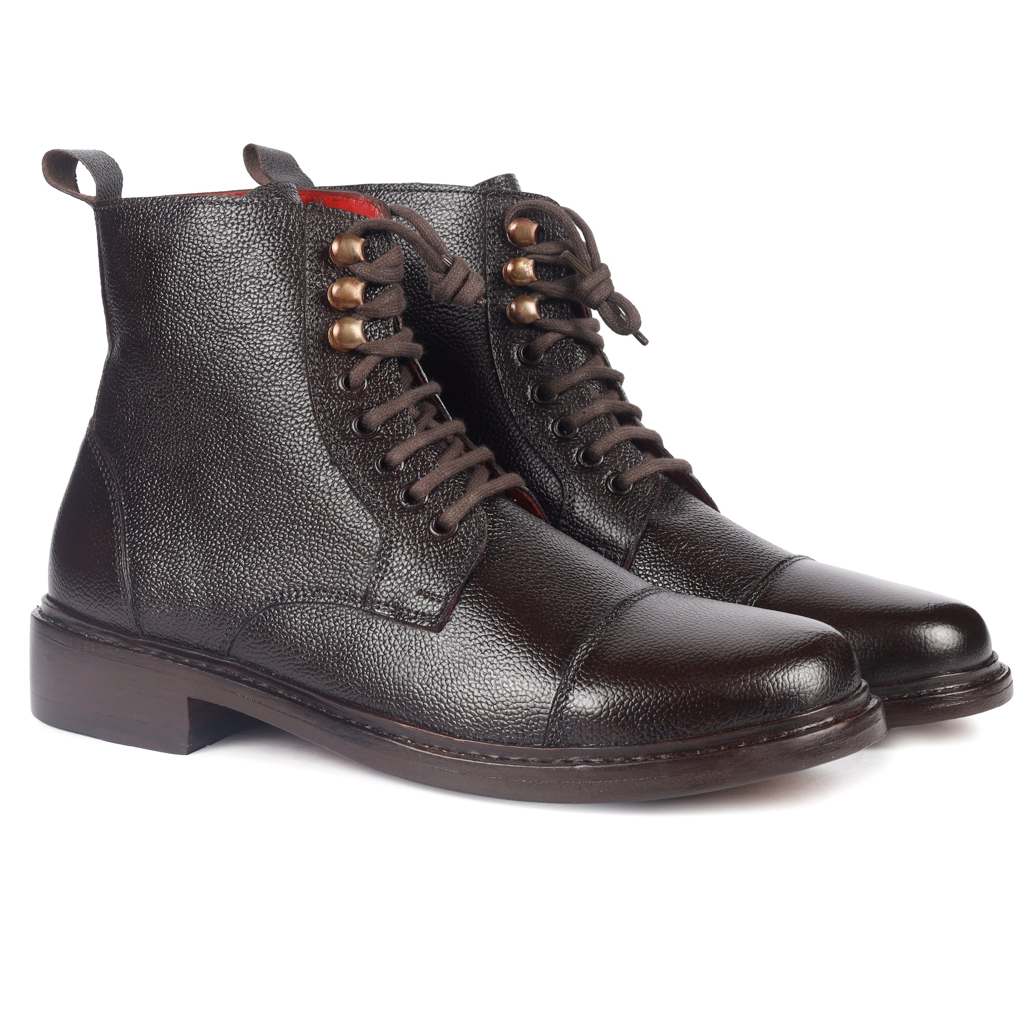 Pebble Grain Cap Toe Derby Boots