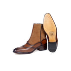 Burnished Wingtip Spats Boots – Tan Leather & Suede