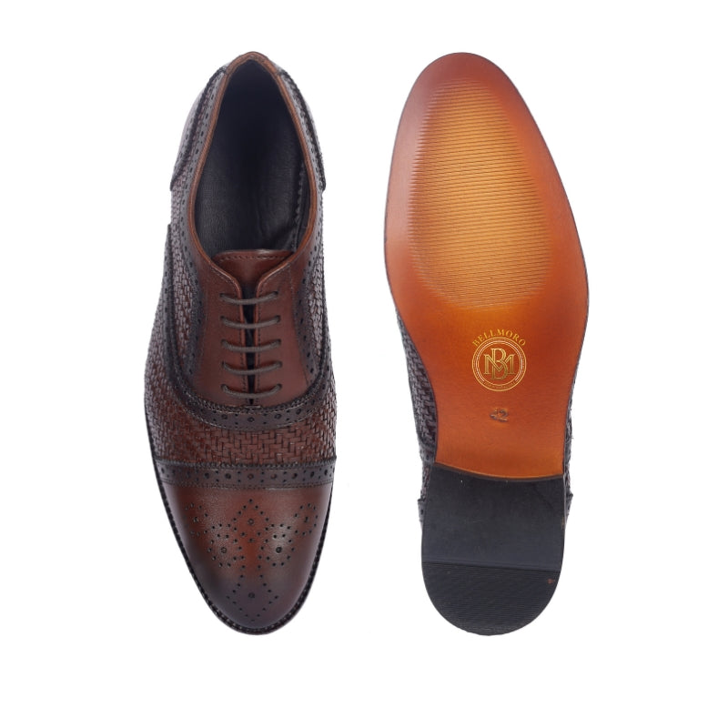Signature Woven Oxford Brogues – Hand-Burnished Walnut Leather