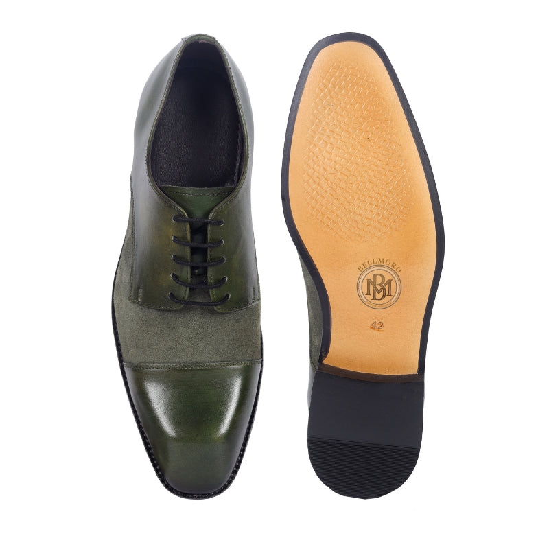 Olive Artisan Derby Shoes – Hand-Burnished Leather & Suede