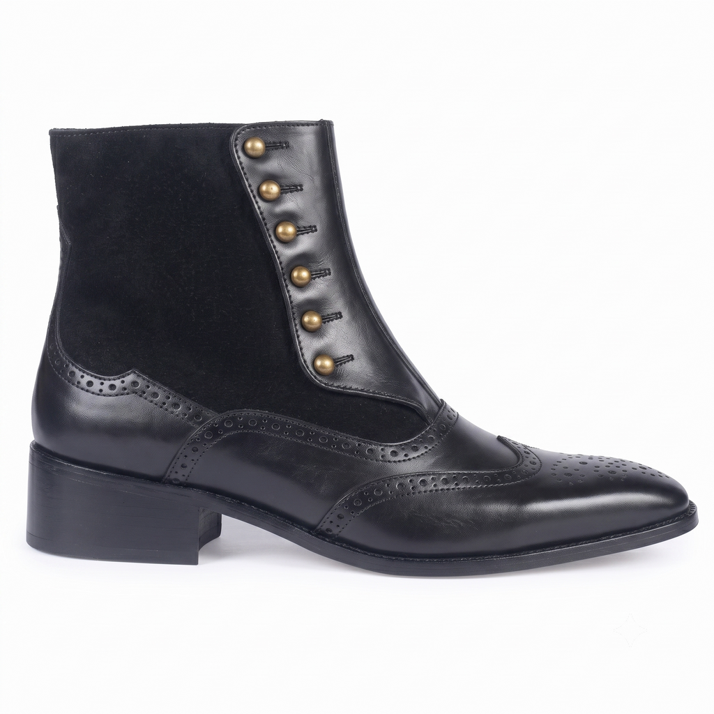 Burnished Wingtip Spats Boots – Tan Leather & Suede