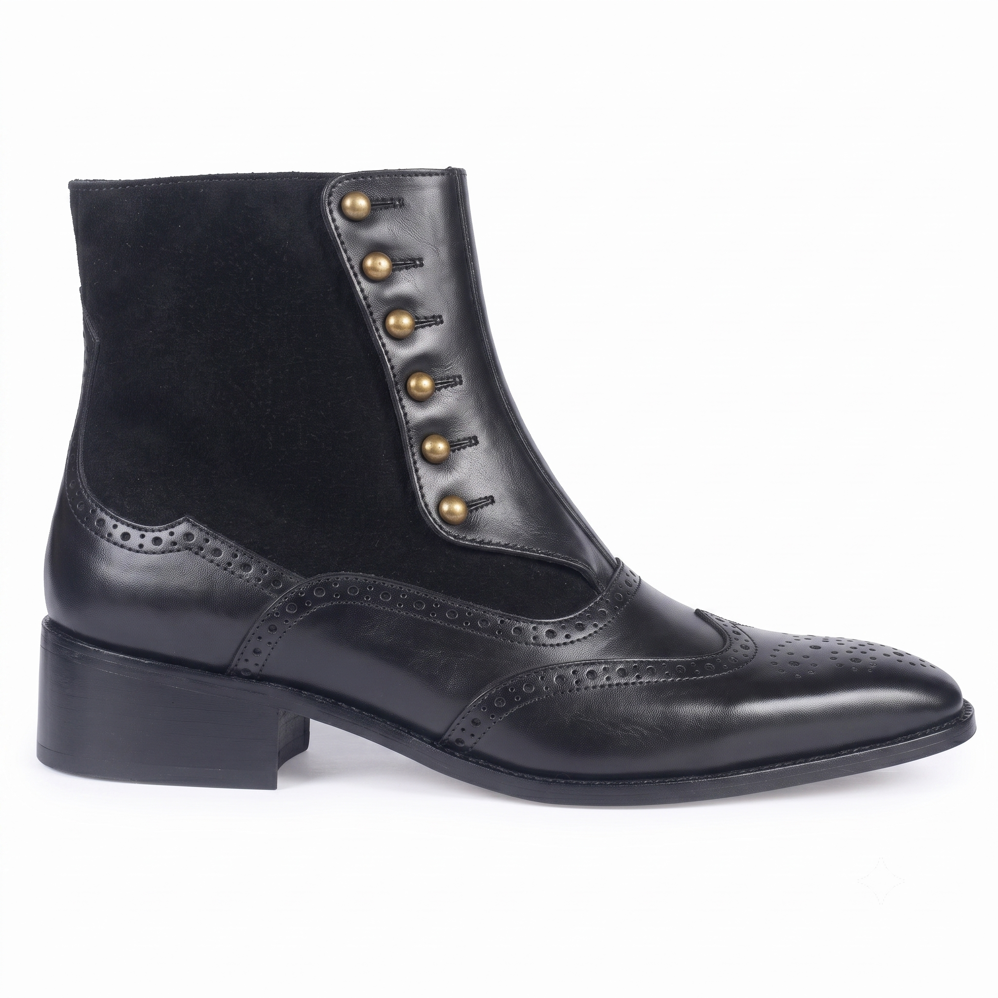 Burnished Wingtip Spats Boots – Tan Leather & Suede