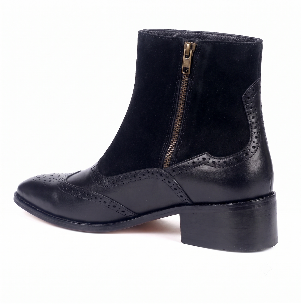 Burnished Wingtip Spats Boots – Tan Leather & Suede