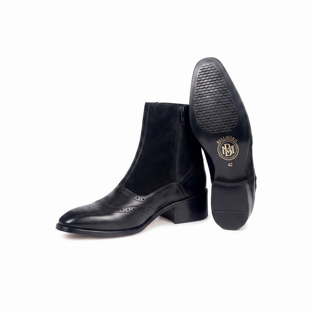 Burnished Wingtip Spats Boots – Tan Leather & Suede