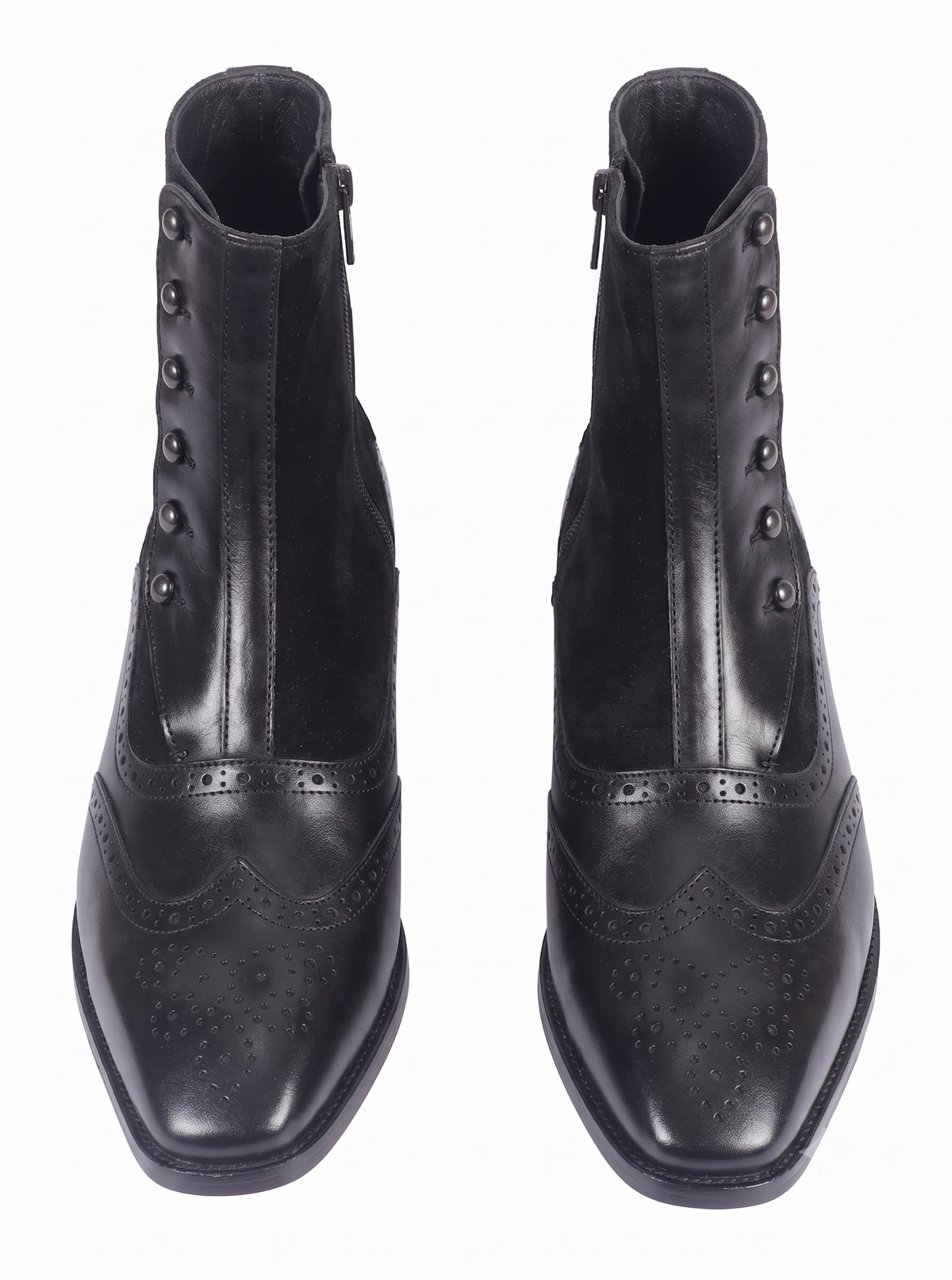 Burnished Wingtip Spats Boots – Bellmoro Black Leather & Suede