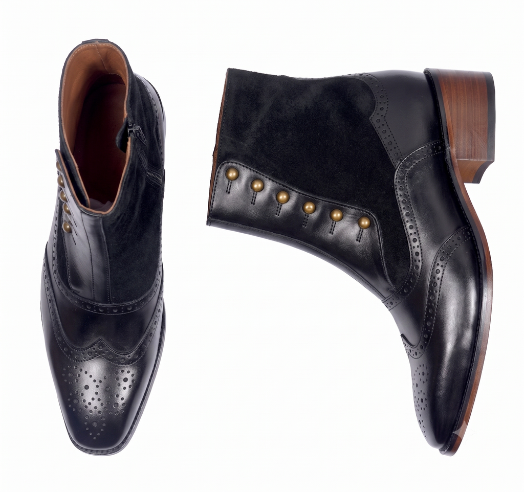 Burnished Wingtip Spats Boots – Tan Leather & Suede