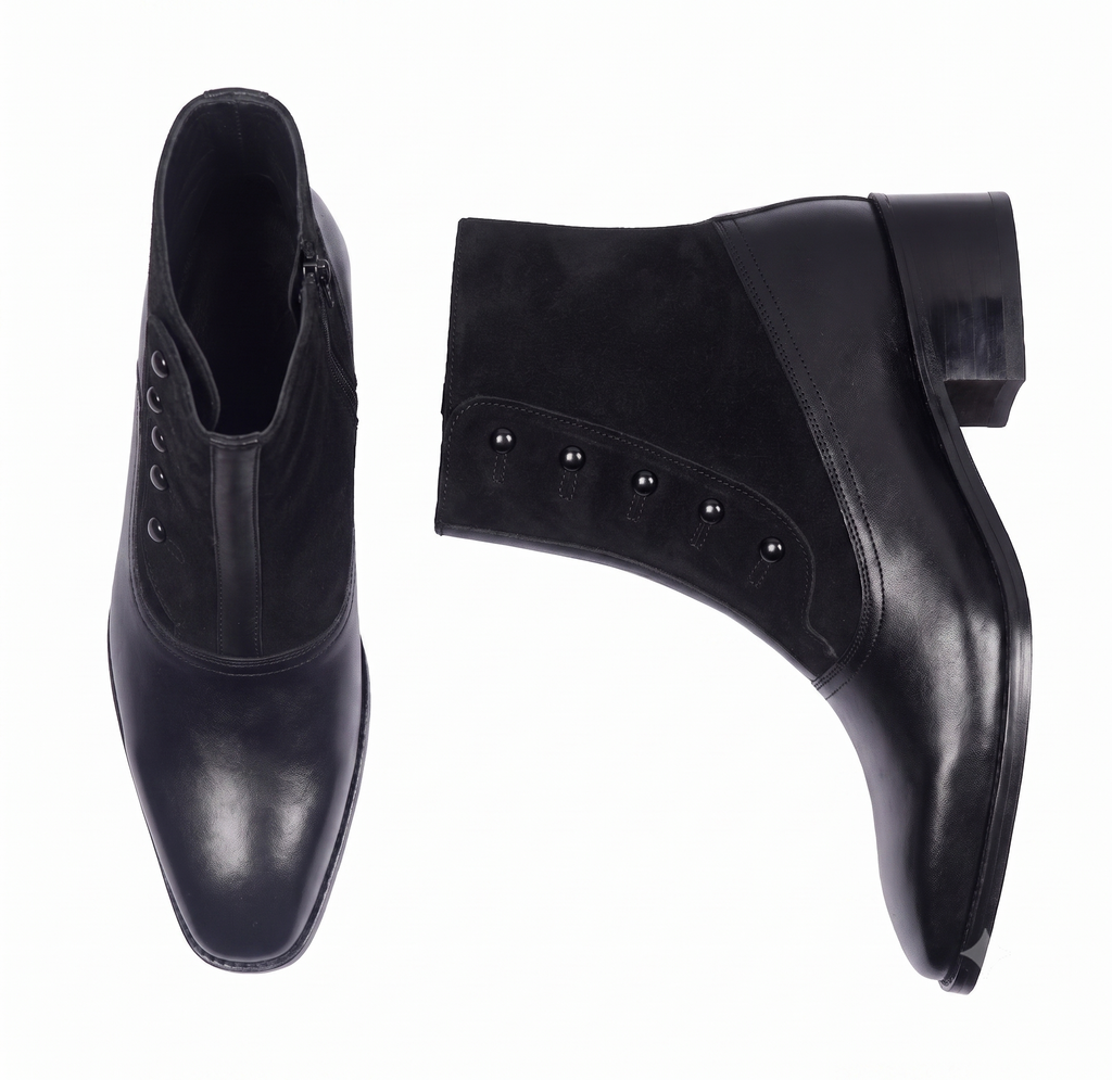 Modern Tuxedo Spats Boots – Bellmoro Black Sleek & Suede