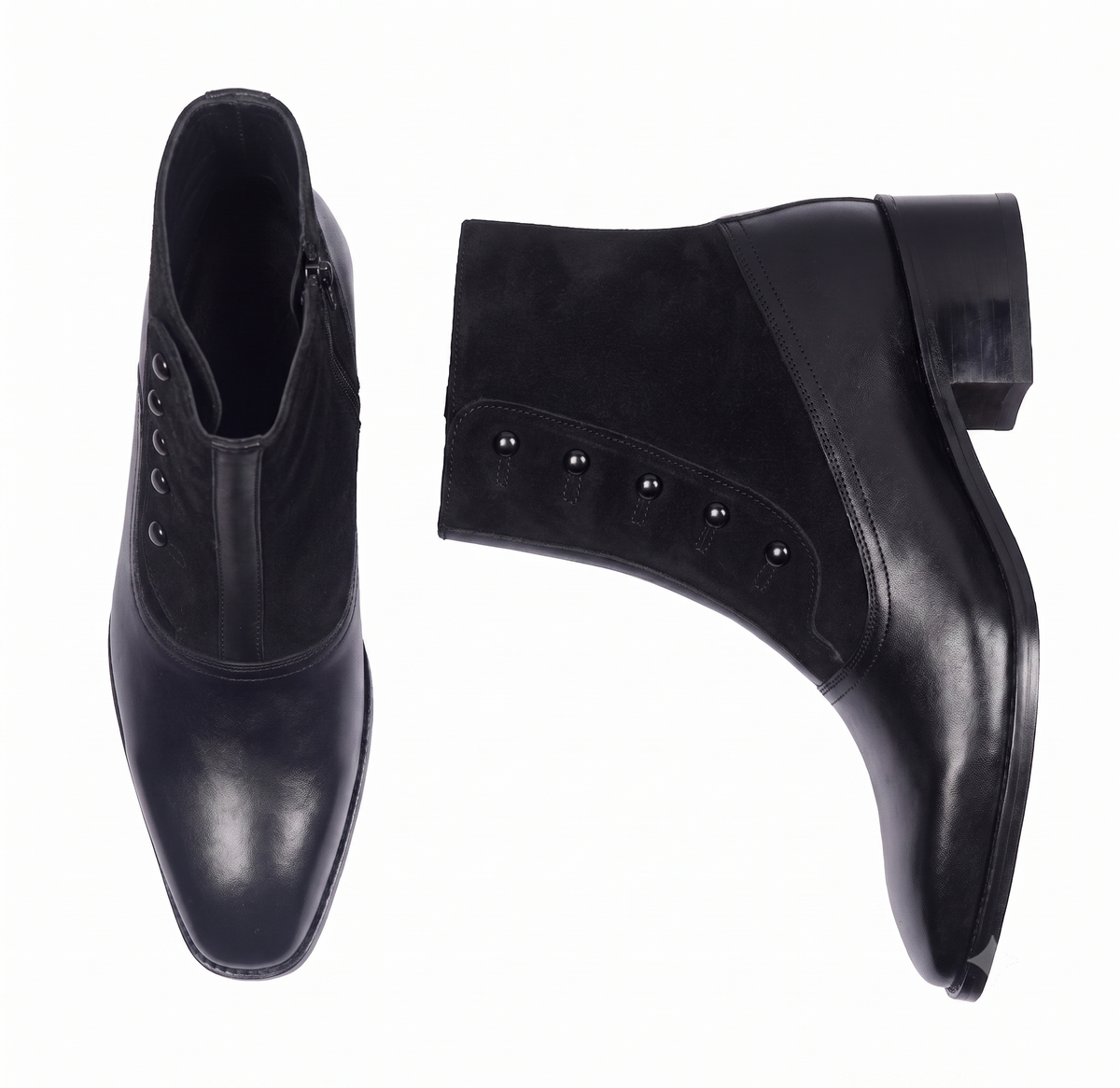 Modern Tuxedo Spats Boots – Bellmoro Black Sleek & Suede