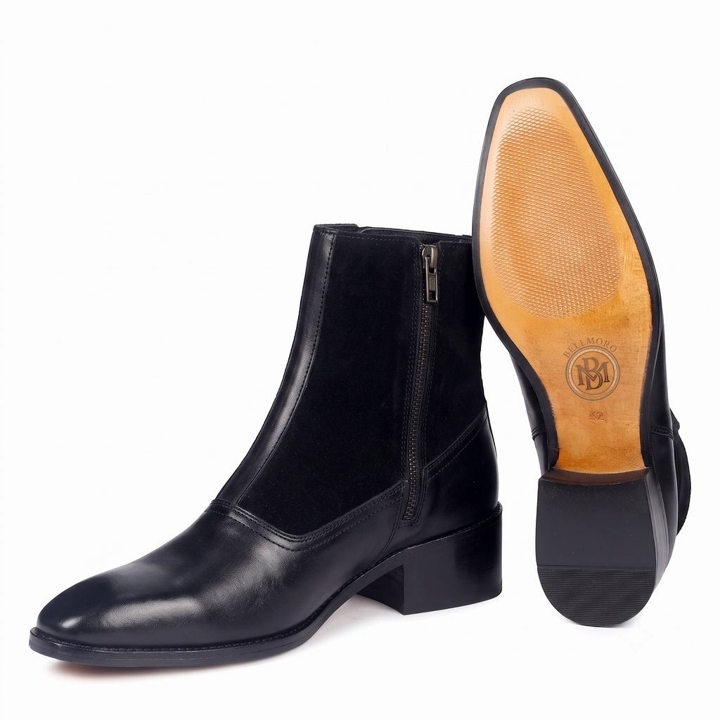 Modern Tuxedo Spats Boots – Bellmoro Black Sleek & Suede