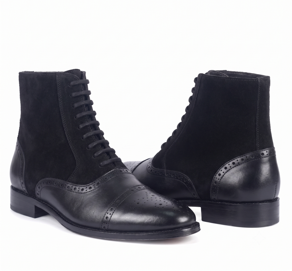 Bellmoro Premium Cap-Toe Balmoral Dress Boots – Black