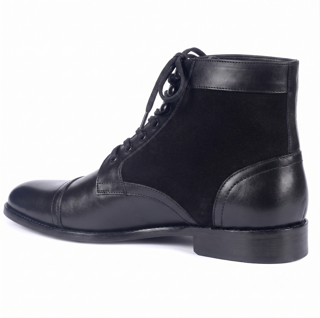 Bellmoro Premium Black Leather Dress Derby Boots with Speed Hooks