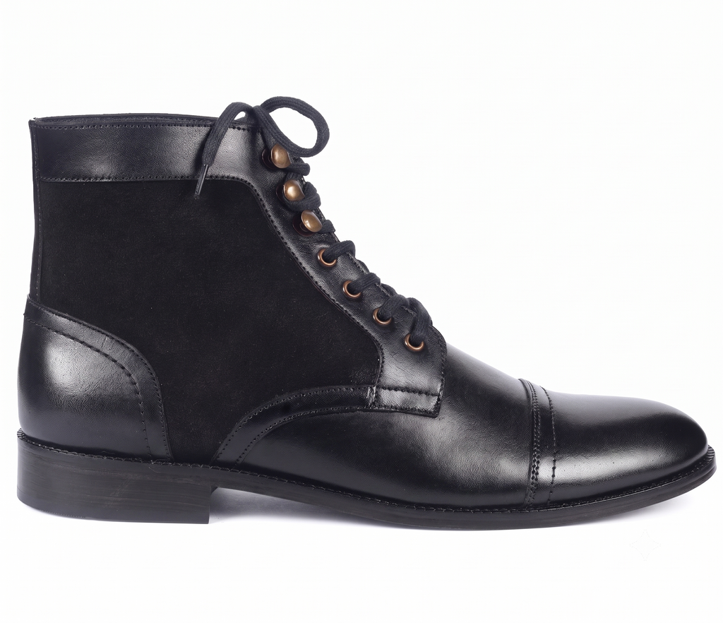 Bellmoro Premium Black Leather Dress Derby Boots with Speed Hooks